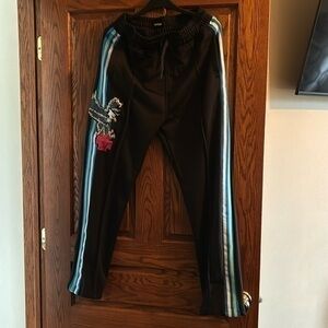 Pink + Dolphin embroidered eagle pocket tie waist jogger sweatpants size medium